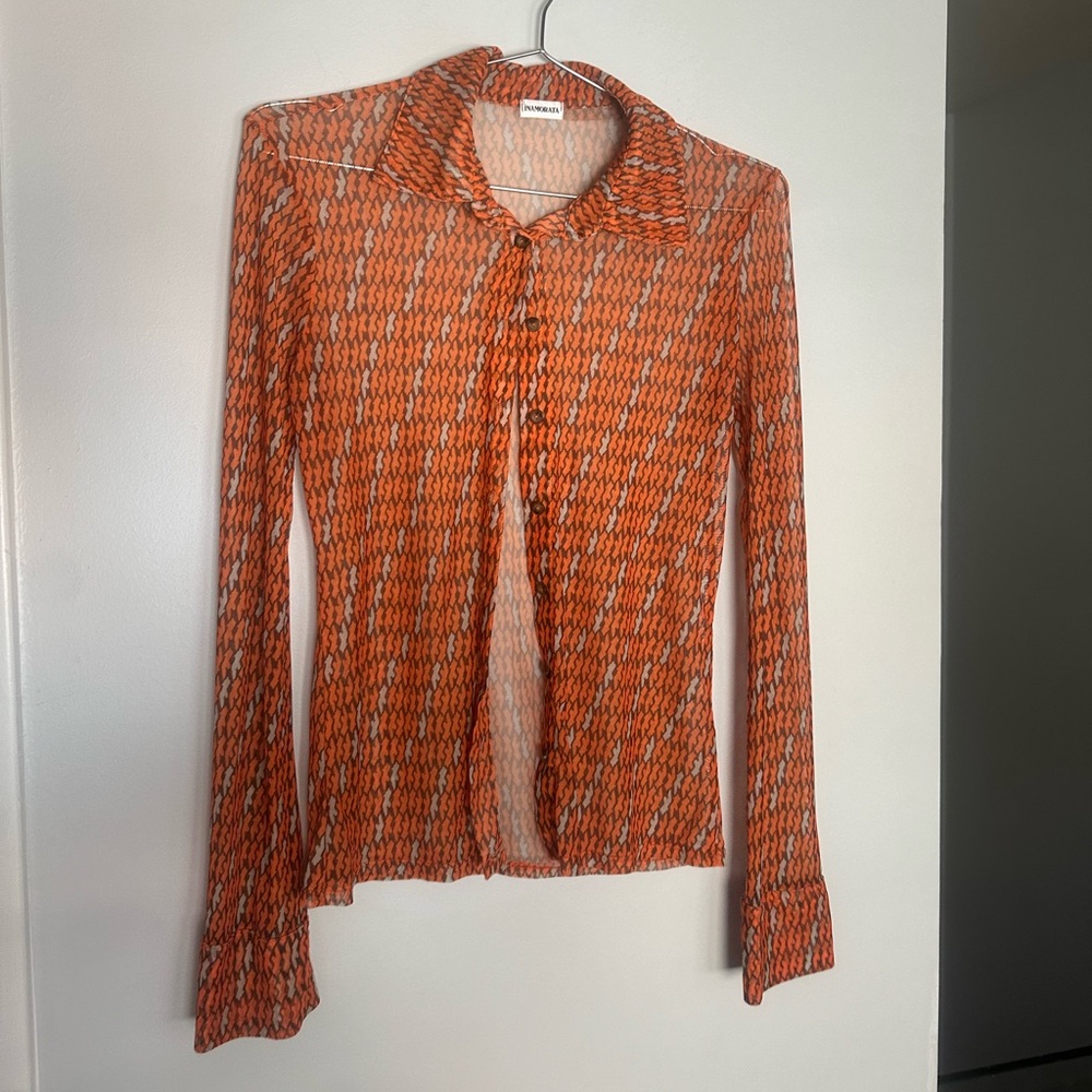 INAMORATA Mesh long sleeve button up top - S